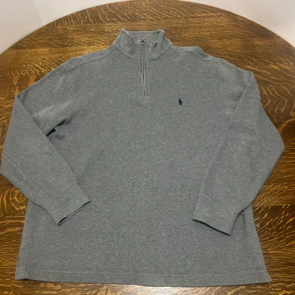 Polo Ralph Lauren Quarter Zip Pullover Mens L Gray Cotton Ribbed Knit Sweater